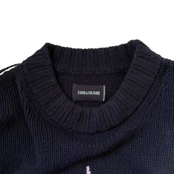 Zadig & Voltaire Malta We Core Cho Sweater Size S Merino Wool Navy Blue $398 - Picture 5 of 8